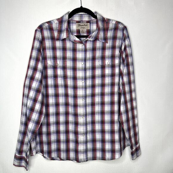 Wrangler Wrancher Western Pearl Snap Shirt Womens Gray Red Blue Metallic Sz XXL - Picture 1 of 9